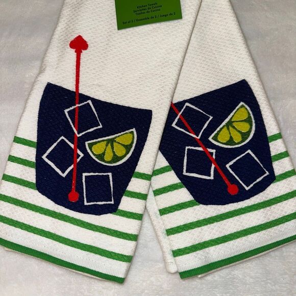 Kate Spade Colorful Drink Pattern Kitchen Dish Towels Set of 2 NWT - Picture 2 of 6